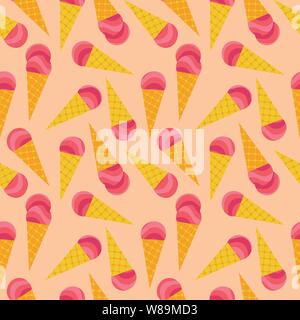 seamless vector pattern with pink ice cream scoops Stock Vector