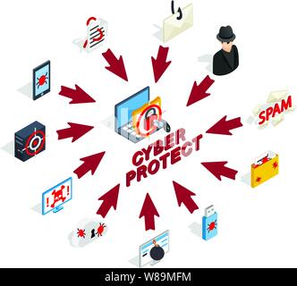 Cyber protect concept banner, isometric style Stock Vector