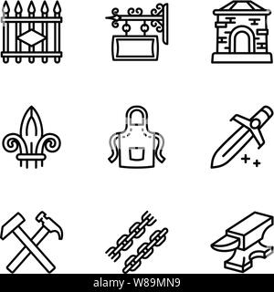 Blacksmith collection icon set. Outline set of 9 blacksmith collection vector icons for web design isolated on white background Stock Vector