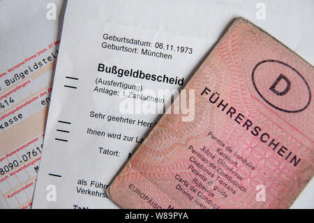 German driving license 'Führerschein' and 'Bußgeldbescheid' Stock Photo