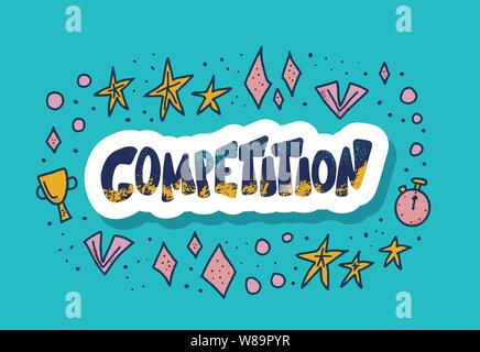 Competition emblem. Competition sticker quote with decoration isolated. Vector color illustration. Stock Vector