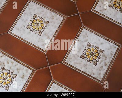 vintage floral floor tiles useful as a background Stock Photo