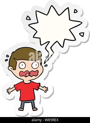 cartoon man totally stressed out with speech bubble sticker Stock Vector