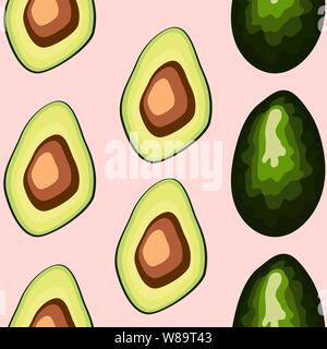 Avocado seamless pattern on background. Whole and cut avocado Stock Vector
