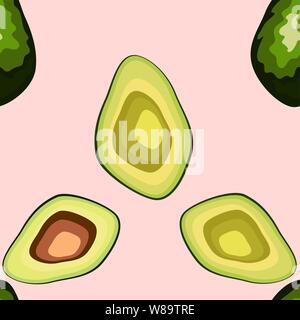 Avocado seamless pattern on background. Whole and cut avocado Stock Vector