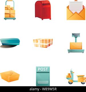 Postal city service icon set. Cartoon set of 9 postal city service vector icons for web design isolated on white background Stock Vector