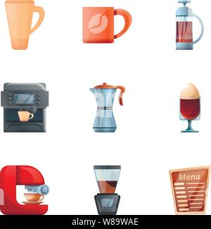 Barista coffee equipment icon set. Cartoon set of 9 barista coffee equipment vector icons for web design isolated on white background Stock Vector