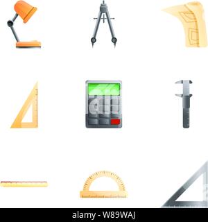 Engineer equipment icon set. Cartoon set of 9 engineer equipment vector icons for web design isolated on white background Stock Vector