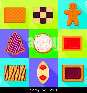 Sweet biscuits icon set. Flat set of 9 sweet biscuits vector icons for web design isolated on white background Stock Vector