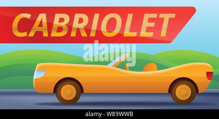 Retro cabriolet car concept banner. Cartoon illustration of retro cabriolet car vector concept banner for web design Stock Vector