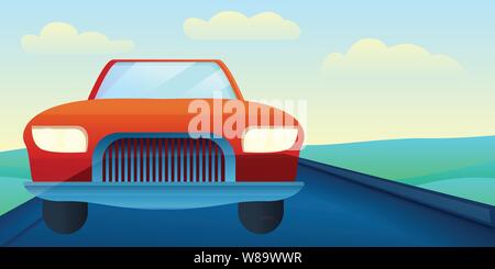 Cabriolet car on road concept banner. Cartoon illustration of cabriolet car on road vector concept banner for web design Stock Vector