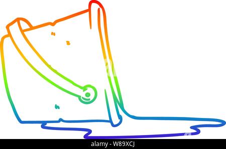 rainbow gradient line drawing of a cartoon spilled bucket of water Stock Vector