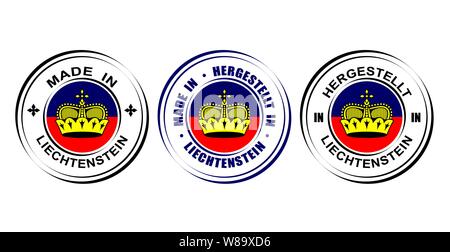 Round label Made in Liechtenstein with flag Stock Vector