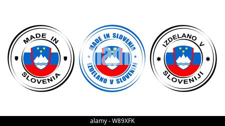 Round label Made in Slovenia with flag and coat of arms Stock Vector