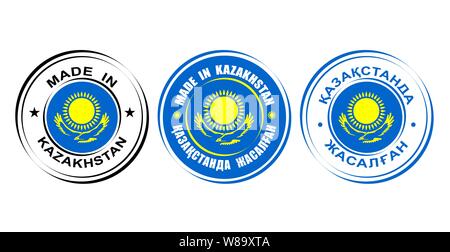 Round labels Made in Kazakhstan with flag Stock Vector