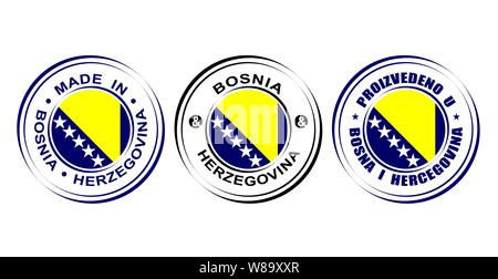Round label Made in Bosnia and Herzegovina with flag Stock Vector