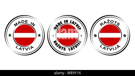 Round label Made in Latvia with flag Stock Vector