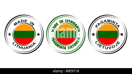 Round label Made in Lithuania with flag Stock Vector