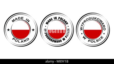 Round label Made in Poland with flag Stock Vector
