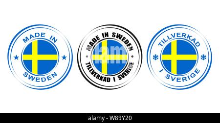 Round label Made in Sweden with flag Stock Vector