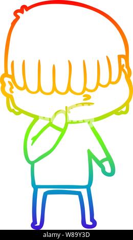 rainbow gradient line drawing of a cartoon boy with untidy hair Stock Vector