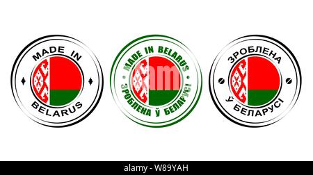 Round label Made in Belarus with flag Stock Vector
