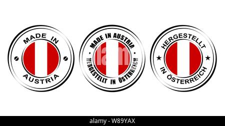 Round label Made in Austria with flag Stock Vector