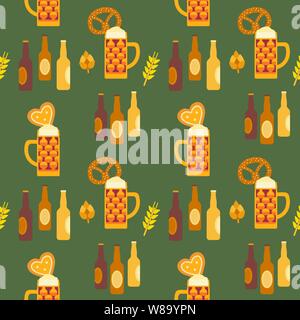 Oktoberfest hand drawn icon flat color vector seamless pattern Stock Vector