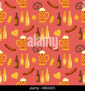 Oktoberfest hand drawn icon flat color vector seamless pattern Stock Vector