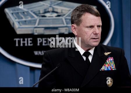 U.S. Navy Vice Adm. Bill Gortney, director of the Joint Staff, updates the media at a briefing on Operation Odyssey Dawn at the Pentagon on March 25, 2011. (Department of Defense Stock Photo