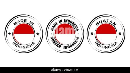 Round labels Made in Indonesia with flag Stock Vector