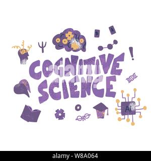 Cognitive science concept. Set of vector elements and text. Stock Vector