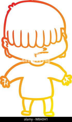 warm gradient line drawing of a cartoon boy with untidy hair Stock Vector