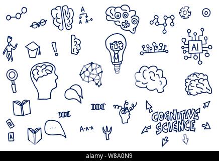Cognitive science signs. Set of vector elements in doodle style. Stock Vector