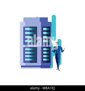 business man elegant with data center server vector illustration design Stock Vector