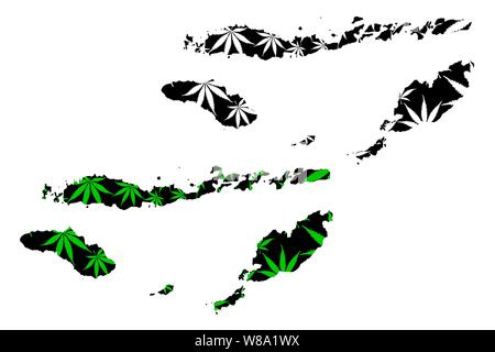 East Nusa Tenggara (Subdivisions of Indonesia, Provinces) map is designed cannabis leaf green and black, Nusa Tenggara Timur (Lesser Sunda Islands) ma Stock Vector