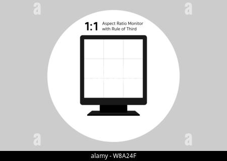 Rule of thirds with 1 by 1 aspect ratio, old technology with glass monitor but still important with composition in arts. Stock Vector