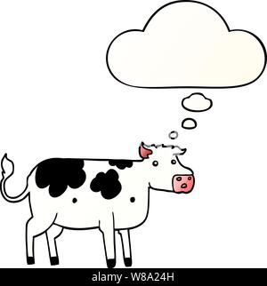 cartoon cow with thought bubble in smooth gradient style Stock Vector