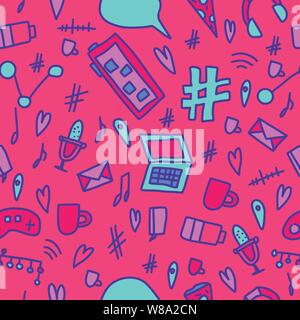 Seamless pattern with elemens in doodle style. Vector endless background. Stock Vector