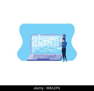 business man using smartphone with laptop computer vector illustration design Stock Vector