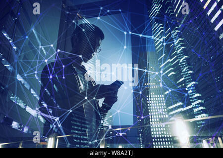 Businessman in office connected on internet network. concept of startup company Stock Photo