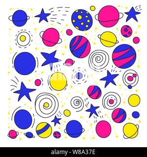 Space objects and symbols set. Vector hand drawn doodles illustration. Stock Vector