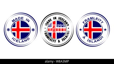 Round label Made in Iceland with flag Stock Vector