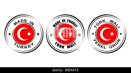 Round labels Made in Turkey with flag Stock Vector