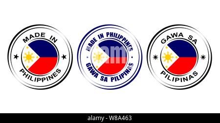 Round labels Made in Philippines with flag and Sun icon Stock Vector