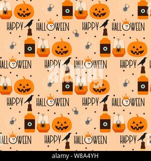 Halloween Party 2020 Vector Seamless Pattern With Inscription Happy 