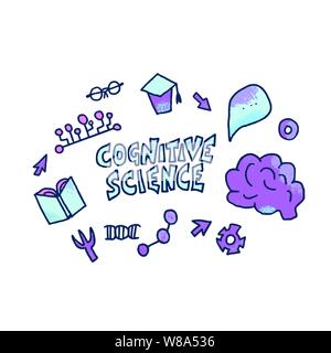 Cognitive science concept. Set of vector elements in doodle style with slogan. Stock Vector