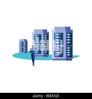 business man elegant with data center server vector illustration design Stock Vector