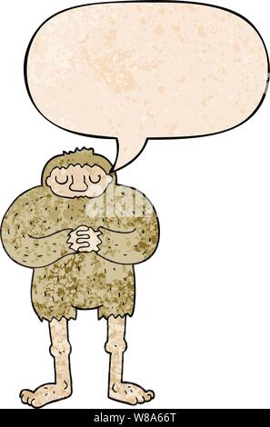 cartoon bigfoot with speech bubble in retro texture style Stock Vector