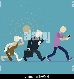 Cave Man, Modern Man, New Age Man in a classic state of progression. A concept based on time Stock Vector